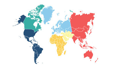 World map with individual colors,isolated on white background for website layouts,background,education, precise,customizable,Travel worldwide,map silhouette backdrop,earth geography, political,reports