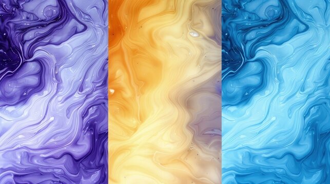 Triptych of Abstract Paintings Depicting Water in Motion