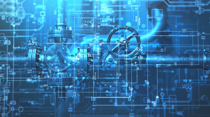 Obraz premium Building pipe and valve tube system architectural blueprint, industrial engineering construction design, factory pipeline technology equipment, gas or oil pump safety structure