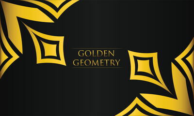 luxury black background with abstract golden geometric hexagon shape