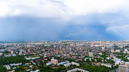 Bishkek city panorama under cloudy sky