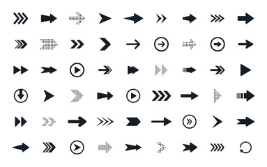 Arrows black icon set. Collection of vector arrows. Set different arrows or web design. Cursor. Modern simple arrows. Vector illustration