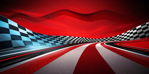 A checkered race track with a flag on it