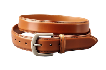 The Legendary Quest: A Tan Leather Belt and the Silver Buckle of Destiny on White or PNG Transparent Background.