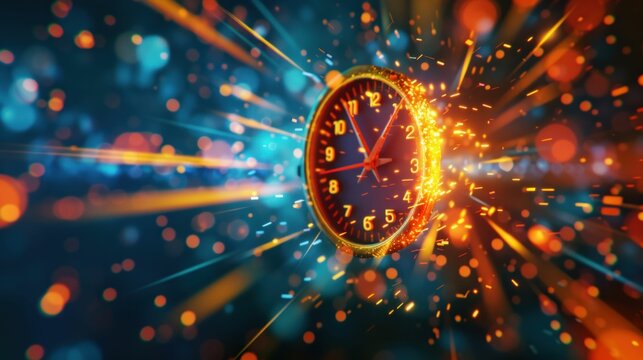 Exploding Clock with Dynamic Light Effects. Generative ai.