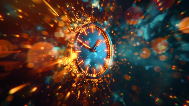 Exploding Clock with Dynamic Light Effects. Generative ai.