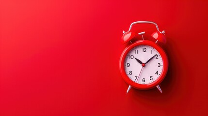 Red Alarm Clock Isolated on Red Background. Generative ai.