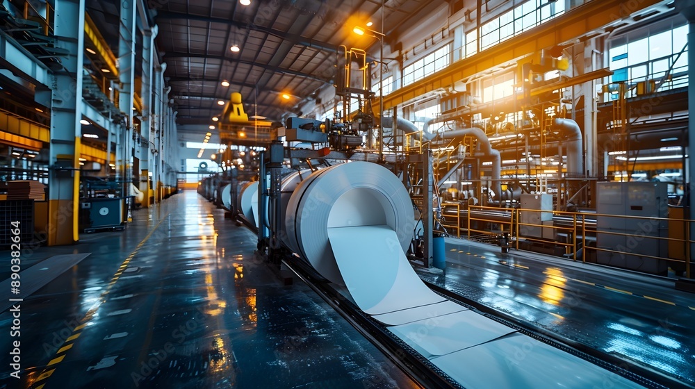 Poster futuristic automated pulp and paper mill with efficient processing systems