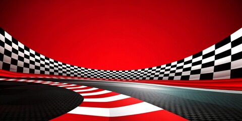 A checkered race track with a flag on it