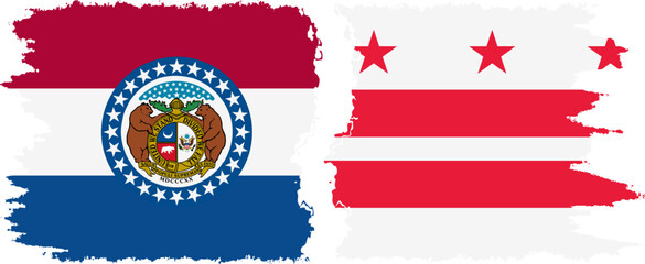 District of Columbia USA - Washington, DC and Missouri state grunge brush flags connection, vector