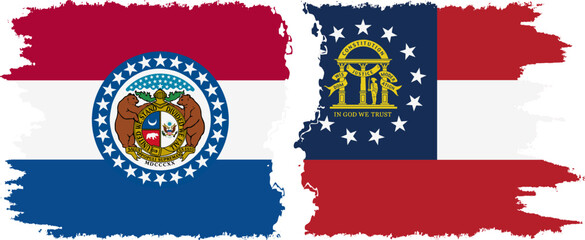 Georgia and Missouri states grunge brush flags connection, vector