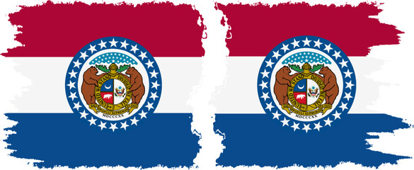 Missouri and Missouri states grunge brush flags connection, vector