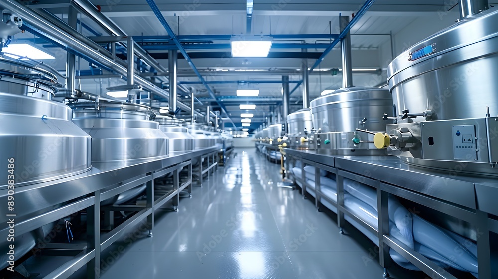 Poster highly automated and efficient food processing plant with advanced machinery and clean industrial in