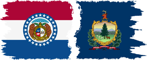 Vermont and Missouri states grunge brush flags connection, vector