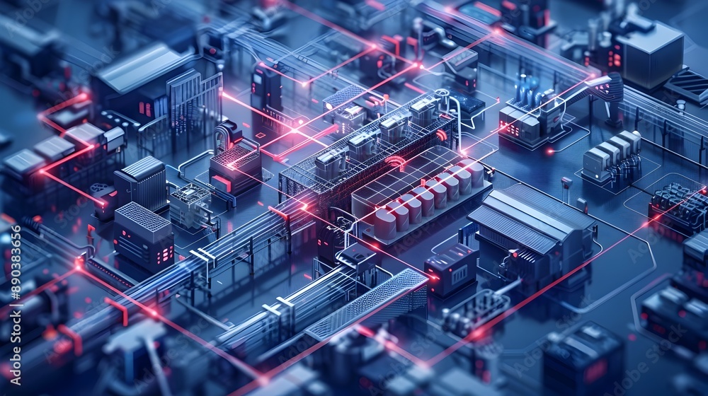 Poster interconnected smart factory with iot sensors and real time monitoring for optimized industrial proc