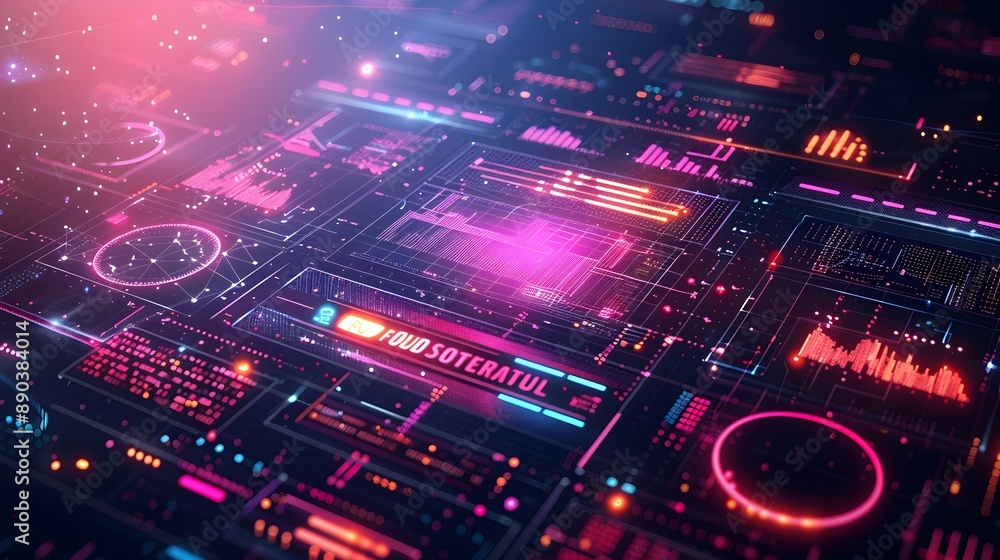 Poster vibrant digital insurance platform interface with high tech concept and colorful design elements