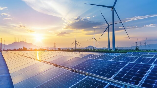 High-tech electrical manufacturing facility producing advanced solar panels and wind turbines