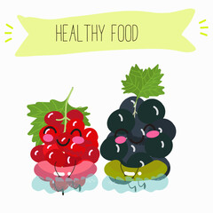 Funny red currant character design. Fruit poster. Vector illustration.