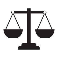 Scale icon vector. Scales of justice law flat design icon. Vintage scale in balance and equilibrium. Vector illustration on  white background. EPS 10/AI