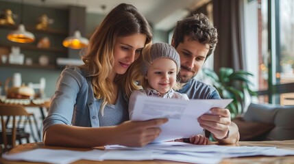 Family Discussing Home Insurance Policy in Cozy Domestic Setting