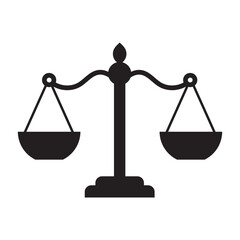 Scale icon vector. Scales of justice law flat design icon. Vintage scale in balance and equilibrium. Vector illustration on  white background. EPS 10/AI