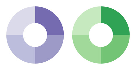 Color gradient pie chart templates.Graphic circle divided in 4 segments.Vector illustration.