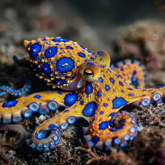 blue-ringed octopus beautiful bright octopus at the bottom of the ocean