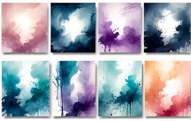 Grunge backgrounds set, brush paint ink stroke over square frame