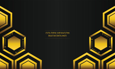 luxury black background with abstract golden geometric hexagon shape