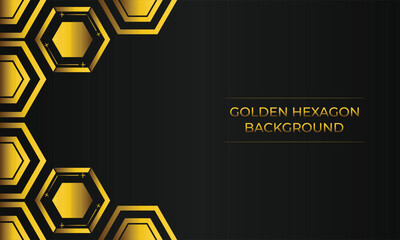 luxury black background with abstract golden geometric hexagon shape