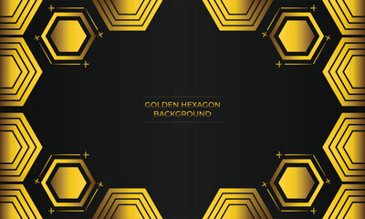 luxury black background with abstract golden geometric hexagon shape