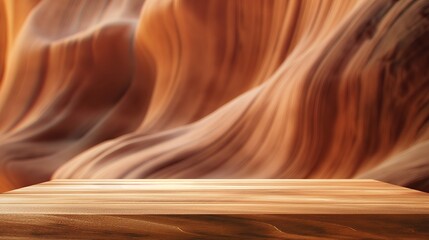 Obraz premium close up of rustic empty wooden table with blurred antelope canyon background