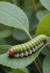 Obraz premium A sleepy caterpillar munching on a leaf. 