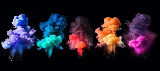 Colorful smoke blasts isolated on dark background