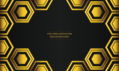 luxury black background with abstract golden geometric hexagon shape