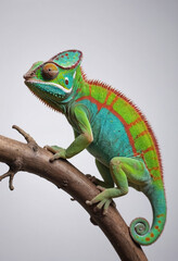 Obraz premium A chameleon changing colors on a branch. 