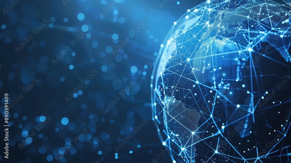 Poster digital globe with global network connections. metaverse virtual technology backdrop.