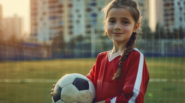 The girl with a soccer ball