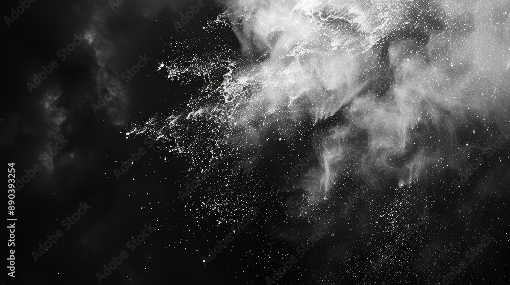 Poster overlay effect of rain splashes and fog on a pitch-black background