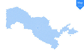 Abstract graphic Uzbekistan map from point blue on a white background. Vector illustration.