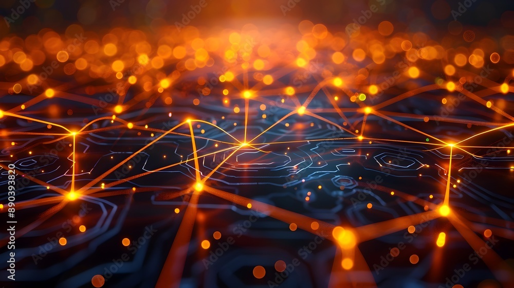 Poster glowing digital grid with interconnected nodes futuristic cyber background concept