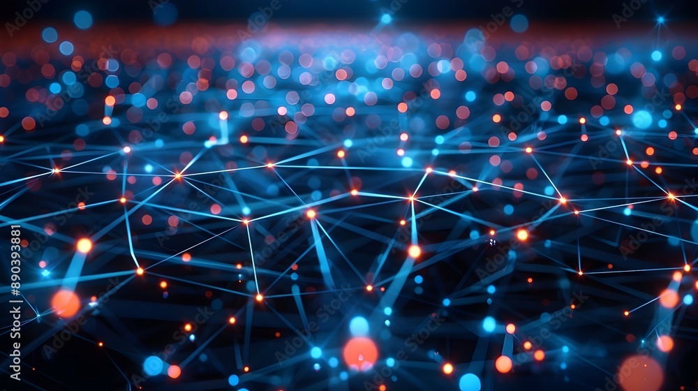 Poster interconnected digital grid with glowing nodes and lines futuristic cyber background concept