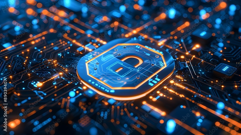 Poster secure cyber technology with binary code and lock backdrop for digital protection and futuristic con