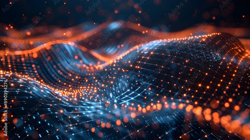Poster flowing digital data streams in a futuristic cyber network backdrop