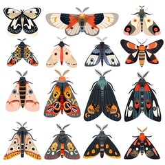 Moths Retro animal fashion cartoon isolated whitebackground