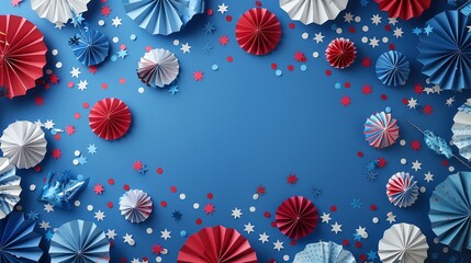 Red, White and Blue Paper Fans and Confetti.