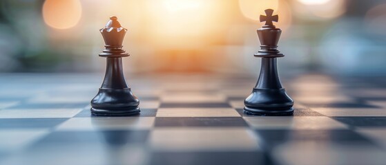 Two black chess kings face each other on a board.