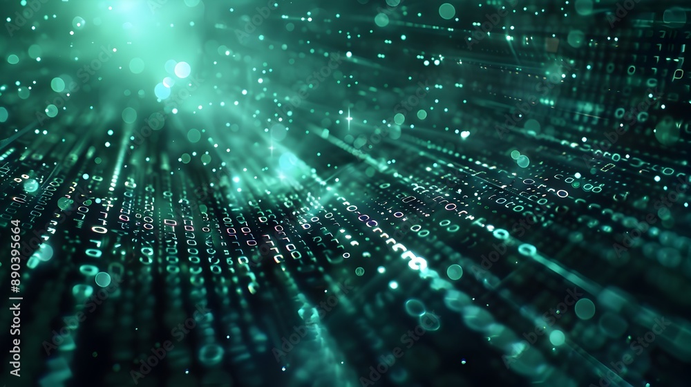 Poster mesmerizing digital matrix with glowing binary code and high tech cyber backdrop