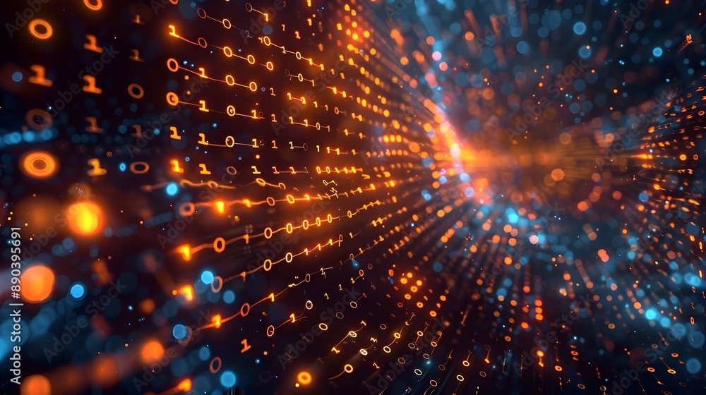 Aufkleber abstract digital matrix with glowing binary code and futuristic cyber backdrop