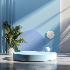 Obraz premium 3D Indoor Podium with Marine Concept. Background of Platform with Copy Space